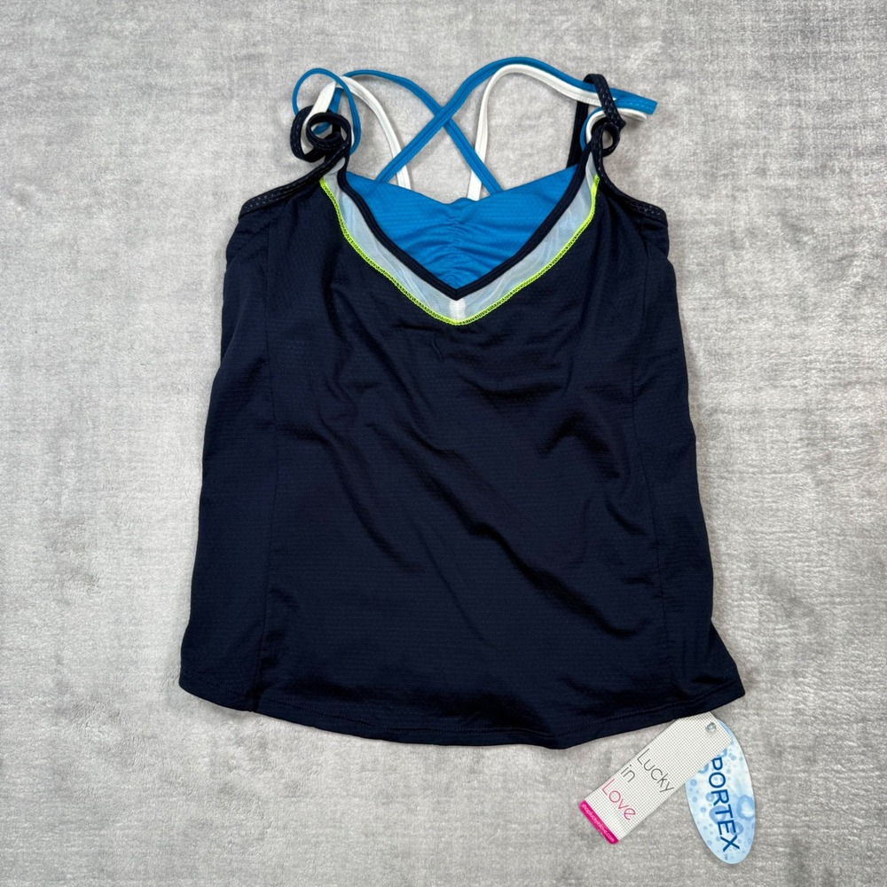 Lucky in Love Shirt Womens Small Blue Triple Strap Bralette Cami Vaportex Tennis